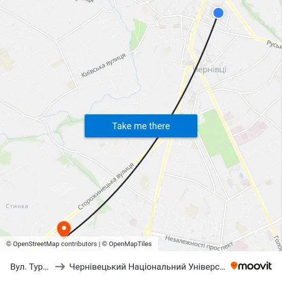 Вул. Турецька to Чернівецький Національний Університет, Корпус №9 map