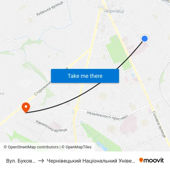 Вул. Буковинська to Чернівецький Національний Університет, Корпус №9 map