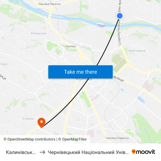 Калинівський Ринок to Чернівецький Національний Університет, Корпус №9 map