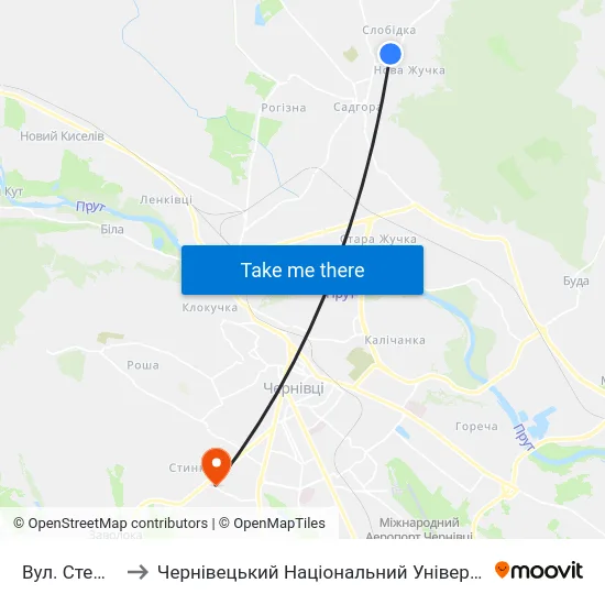 Вул. Стефаника to Чернівецький Національний Університет, Корпус №9 map