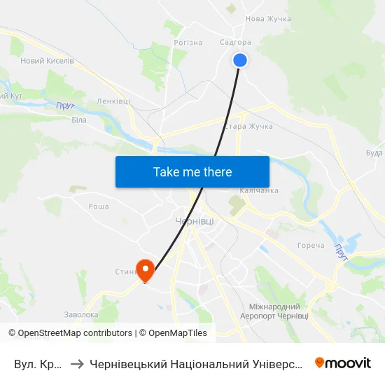 Вул. Красіна to Чернівецький Національний Університет, Корпус №9 map
