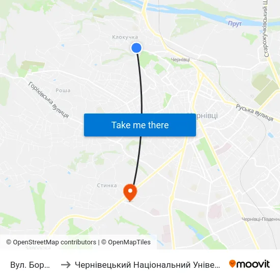 Вул. Борщівська to Чернівецький Національний Університет, Корпус №9 map
