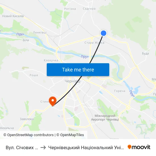 Вул. Січових Стрільців to Чернівецький Національний Університет, Корпус №9 map