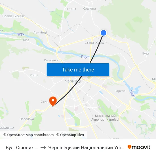 Вул. Січових Стрільців to Чернівецький Національний Університет, Корпус №9 map