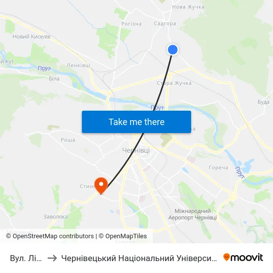Вул. Лісова to Чернівецький Національний Університет, Корпус №9 map