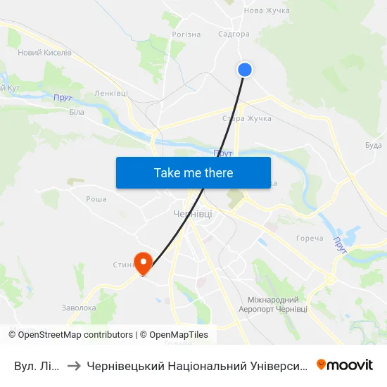 Вул. Лісова to Чернівецький Національний Університет, Корпус №9 map
