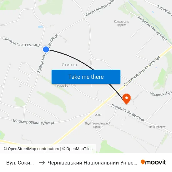 Вул. Сокирянська to Чернівецький Національний Університет, Корпус №9 map