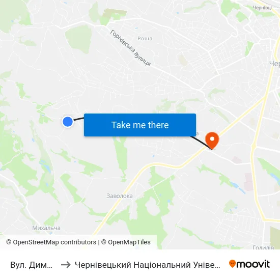 Вул. Димківська to Чернівецький Національний Університет, Корпус №9 map