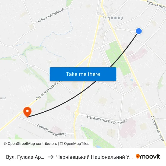 Вул. Гулака-Артемовського to Чернівецький Національний Університет, Корпус №9 map