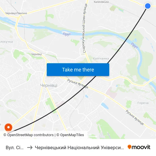 Вул. Січова to Чернівецький Національний Університет, Корпус №9 map