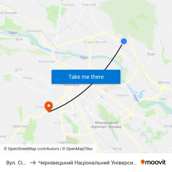 Вул. Січова to Чернівецький Національний Університет, Корпус №9 map