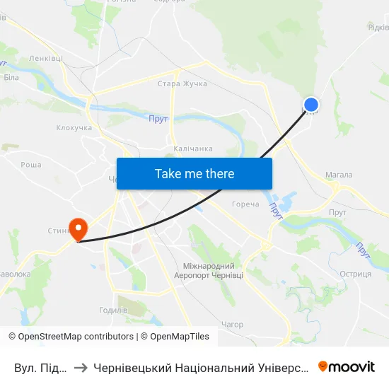 Вул. Підлісна to Чернівецький Національний Університет, Корпус №9 map