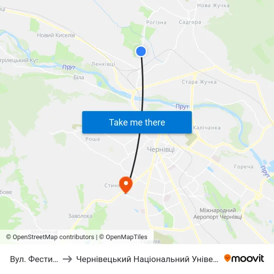 Вул. Фестивальна to Чернівецький Національний Університет, Корпус №9 map