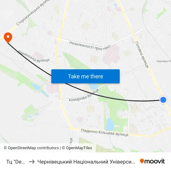 Тц "Depo'T" to Чернівецький Національний Університет, Корпус №9 map