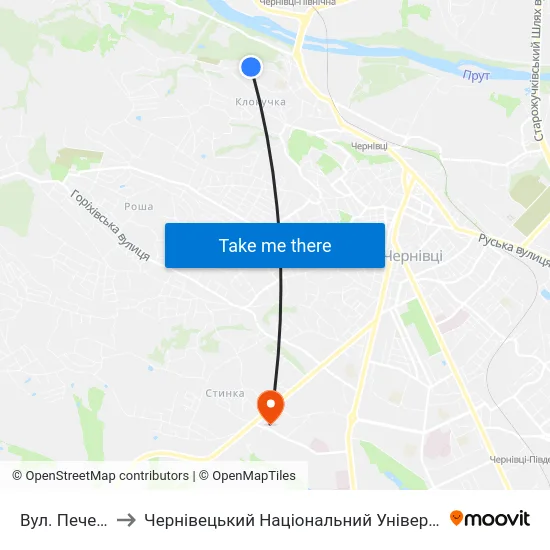 Вул. Печенізька to Чернівецький Національний Університет, Корпус №9 map