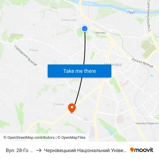 Вул. 28-Го Червня to Чернівецький Національний Університет, Корпус №9 map