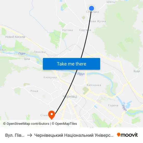 Вул. Північна to Чернівецький Національний Університет, Корпус №9 map