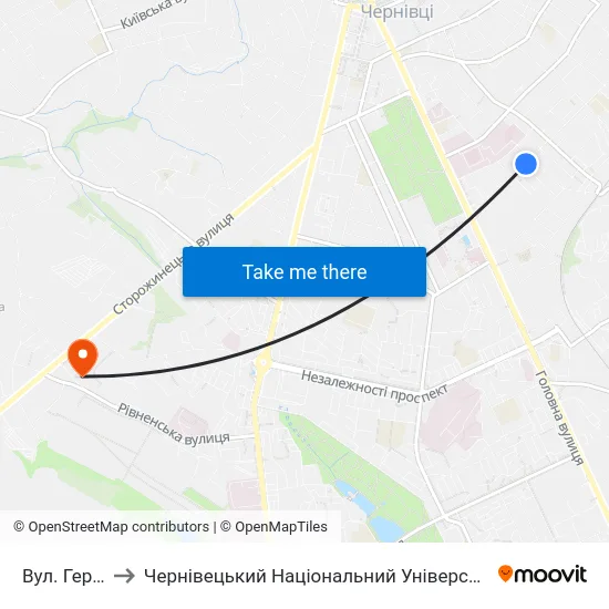 Вул. Герцена to Чернівецький Національний Університет, Корпус №9 map