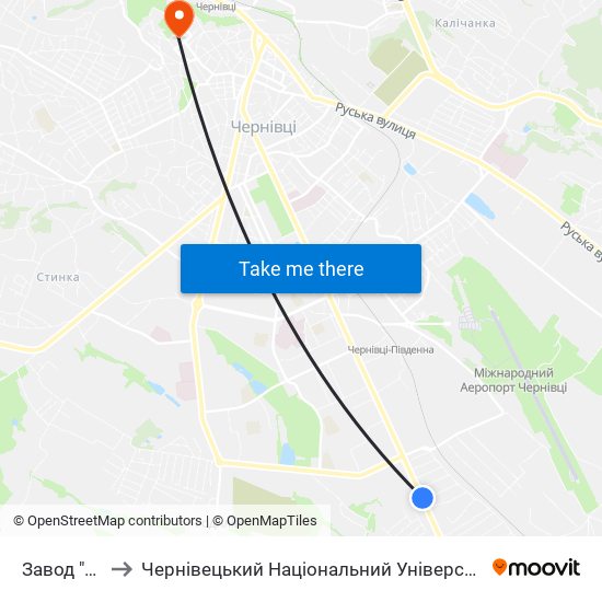 Завод "Кварц" to Чернівецький Національний Університет Ім.Ю.Федьковича map