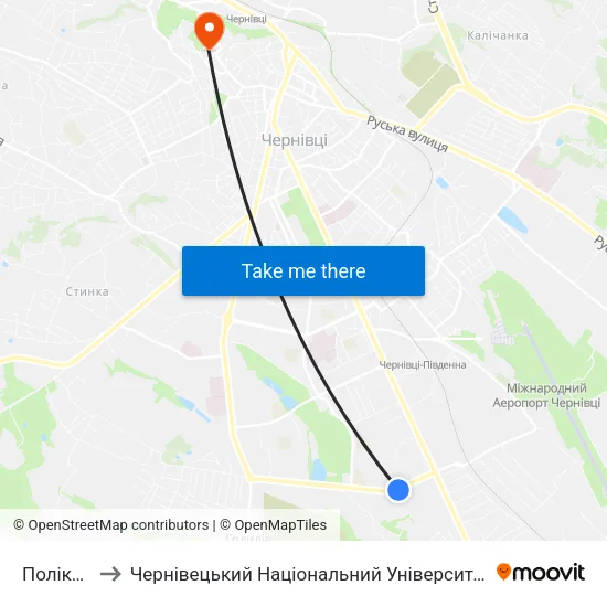 Поліклініка to Чернівецький Національний Університет Ім.Ю.Федьковича map