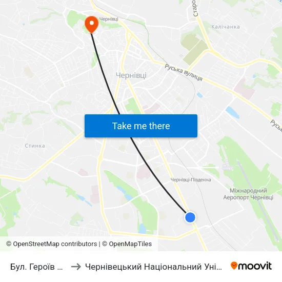 Бул. Героїв Сталінграда to Чернівецький Національний Університет Ім.Ю.Федьковича map
