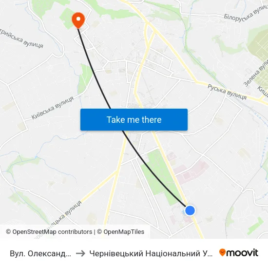 Вул. Олександра Щербанюка to Чернівецький Національний Університет Ім.Ю.Федьковича map
