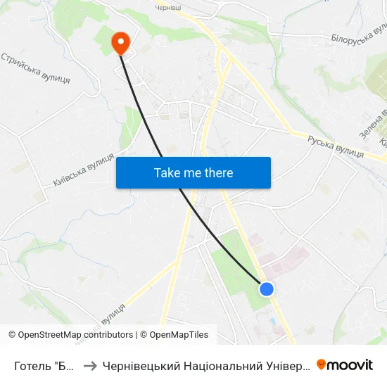 Готель "Буковина" to Чернівецький Національний Університет Ім.Ю.Федьковича map