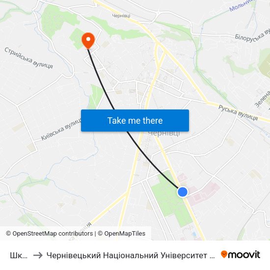 Школа to Чернівецький Національний Університет Ім.Ю.Федьковича map