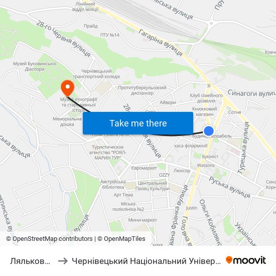 Ляльковий Театр to Чернівецький Національний Університет Ім.Ю.Федьковича map