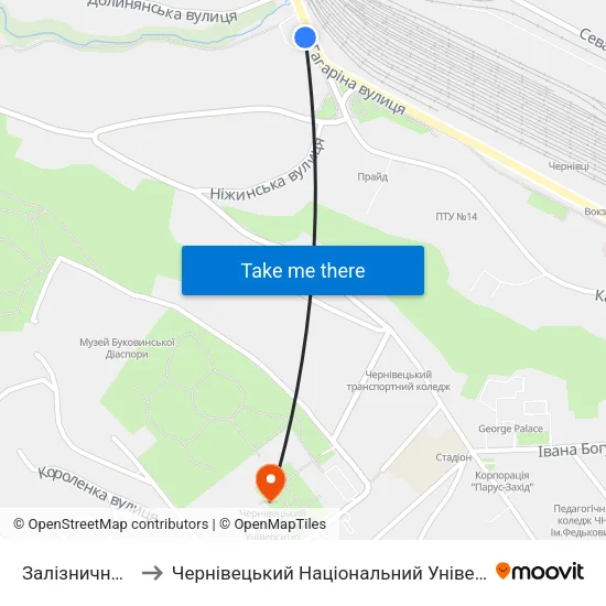 Залізничне Училище to Чернівецький Національний Університет Ім.Ю.Федьковича map