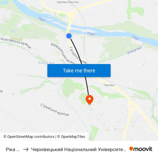 Ріка Прут to Чернівецький Національний Університет Ім.Ю.Федьковича map