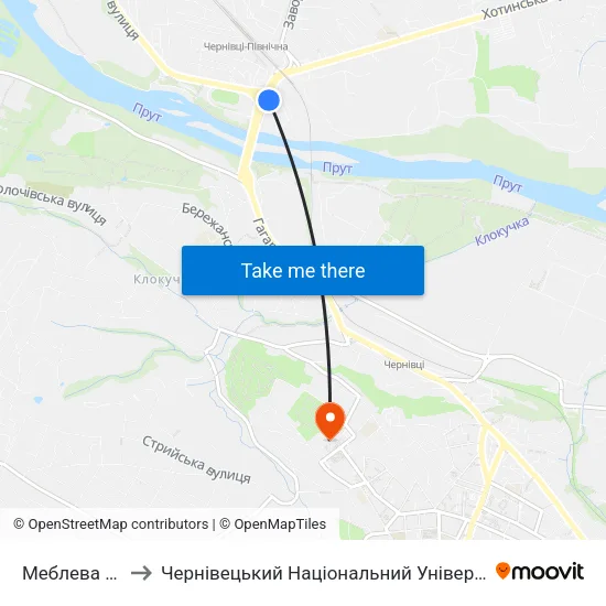 Меблева Фабрика to Чернівецький Національний Університет Ім.Ю.Федьковича map