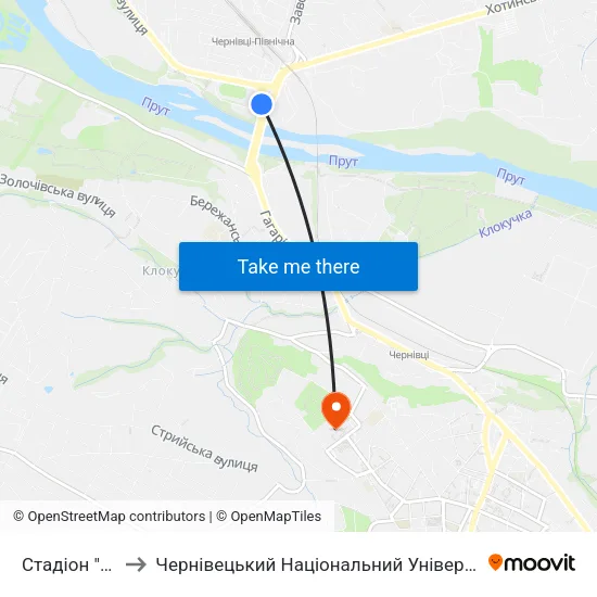 Стадіон "Мальва" to Чернівецький Національний Університет Ім.Ю.Федьковича map