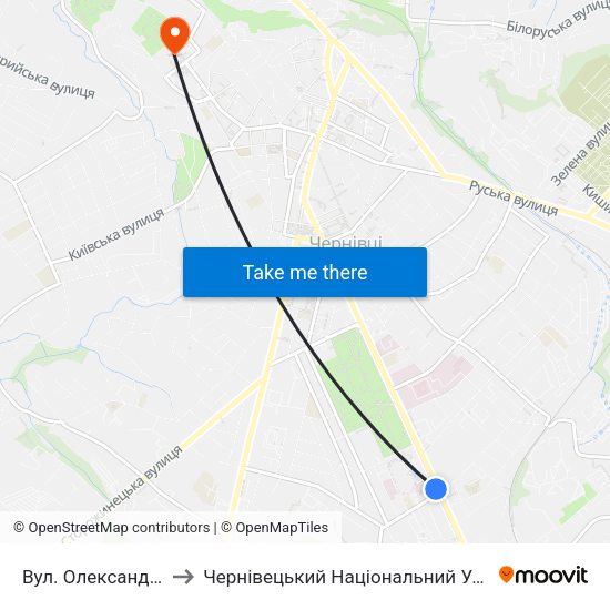 Вул. Олександра Щербанюка to Чернівецький Національний Університет Ім.Ю.Федьковича map