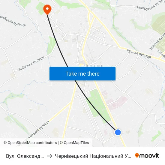 Вул. Олександра Щербанюка to Чернівецький Національний Університет Ім.Ю.Федьковича map