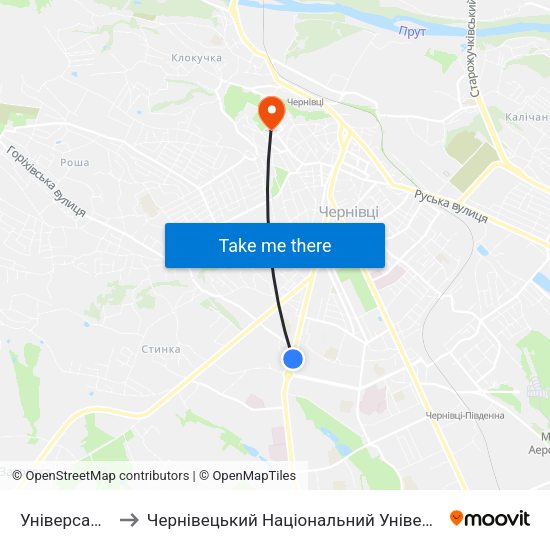 Універсам "Колос" to Чернівецький Національний Університет Ім.Ю.Федьковича map