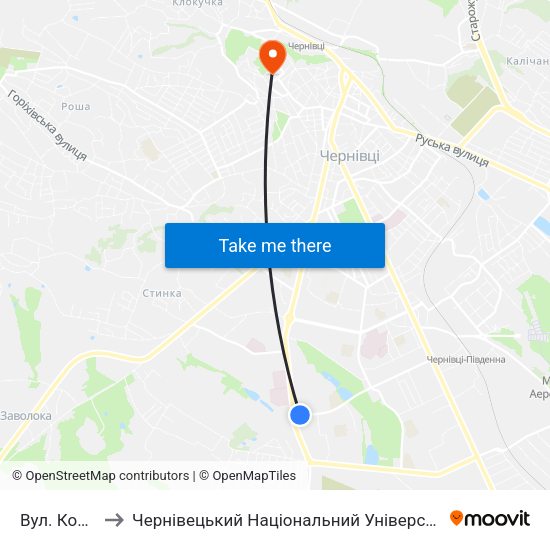Вул. Комарова to Чернівецький Національний Університет Ім.Ю.Федьковича map