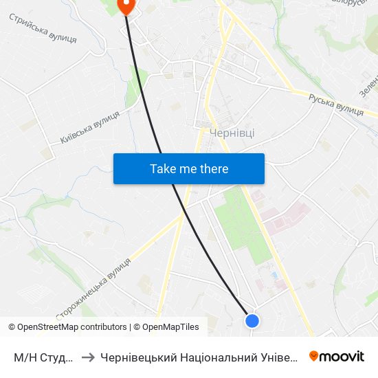 М/Н Студмістечко to Чернівецький Національний Університет Ім.Ю.Федьковича map