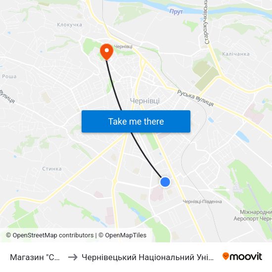 Магазин "Спорттовари" to Чернівецький Національний Університет Ім.Ю.Федьковича map