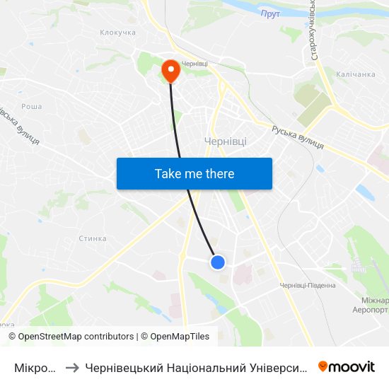 Мікрорайон to Чернівецький Національний Університет Ім.Ю.Федьковича map