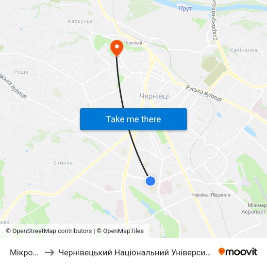 Мікрорайон to Чернівецький Національний Університет Ім.Ю.Федьковича map