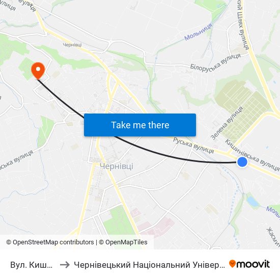 Вул. Кишинівська to Чернівецький Національний Університет Ім.Ю.Федьковича map