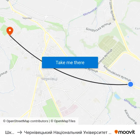 Школа to Чернівецький Національний Університет Ім.Ю.Федьковича map