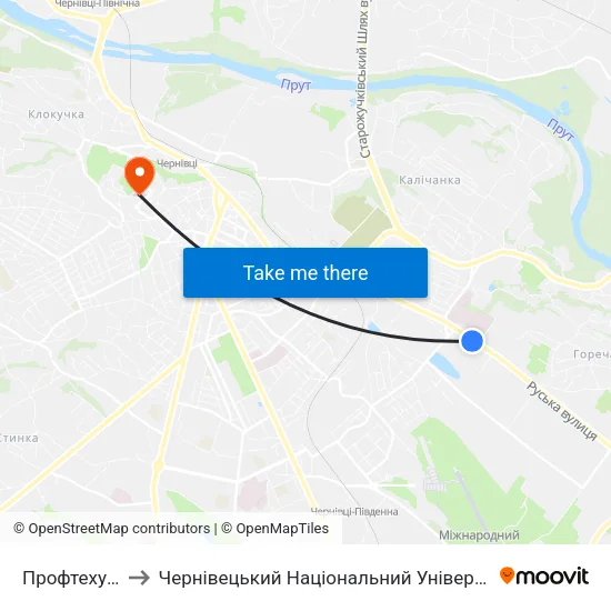 Профтехучилище to Чернівецький Національний Університет Ім.Ю.Федьковича map