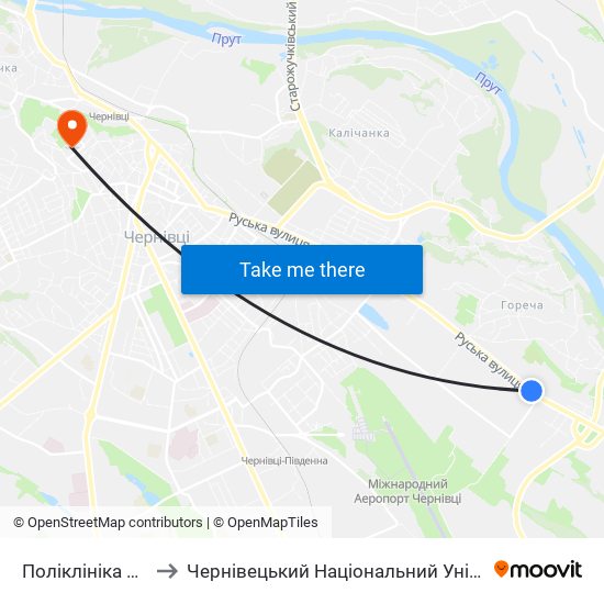 Поліклініка Профоглядів to Чернівецький Національний Університет Ім.Ю.Федьковича map
