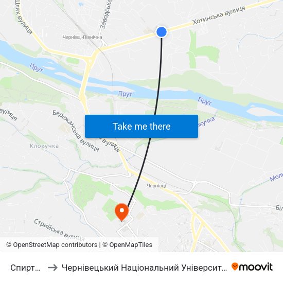 Спиртзавод to Чернівецький Національний Університет Ім.Ю.Федьковича map