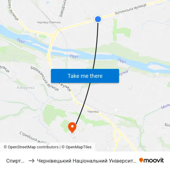 Спиртзавод to Чернівецький Національний Університет Ім.Ю.Федьковича map