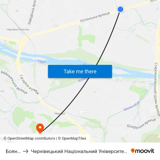 Боянівка to Чернівецький Національний Університет Ім.Ю.Федьковича map
