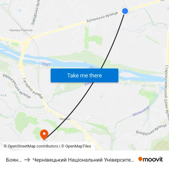 Боянівка to Чернівецький Національний Університет Ім.Ю.Федьковича map