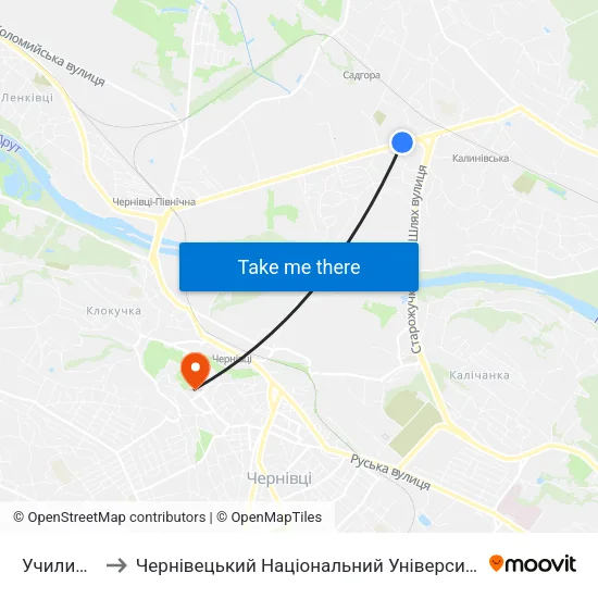 Училище №9 to Чернівецький Національний Університет Ім.Ю.Федьковича map